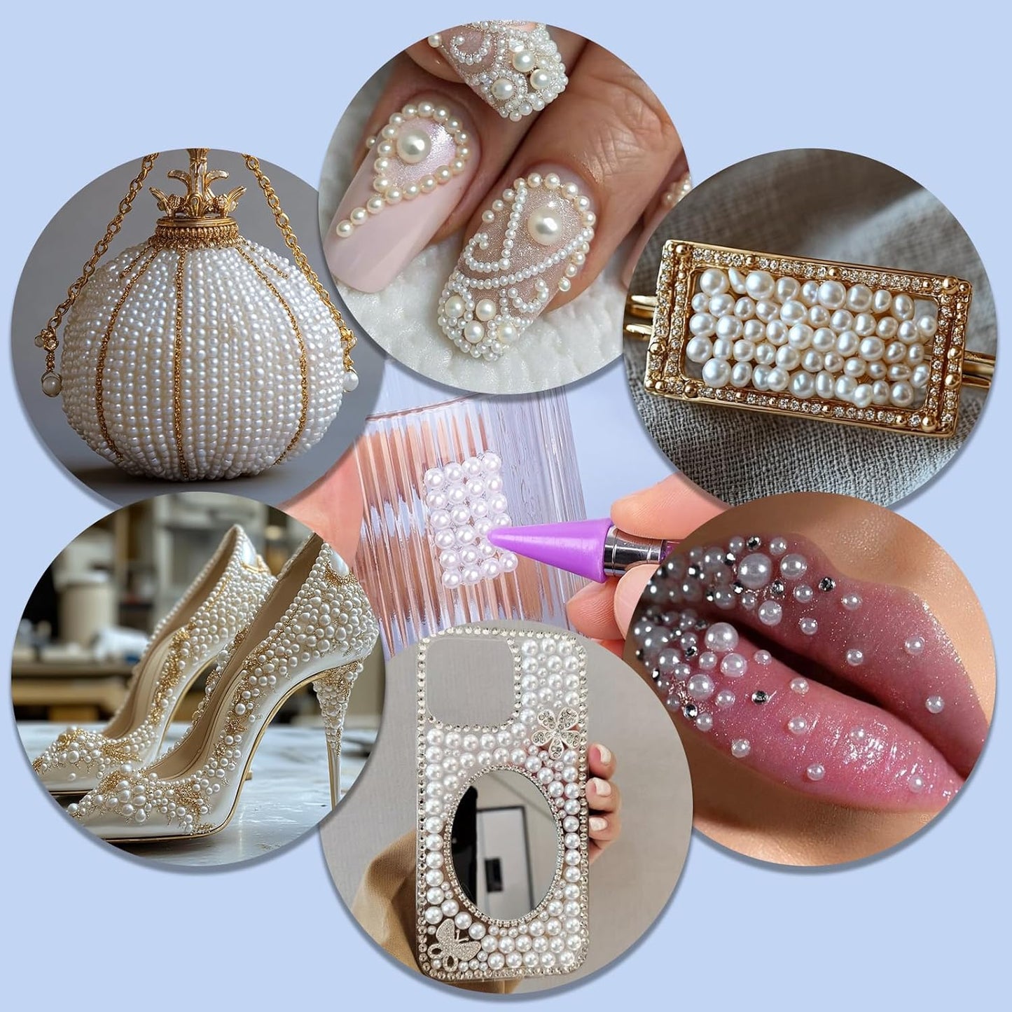 Canvalite 11000Pcs Flatback Pearls for Crafting, Multiple Sizes Half Nail Pearls with 5Pcs B7000 Jewelry Glues & Picker Tools Bedazzling Bead for DIY Crafts Clothing Tumblers Shoes Decors Nail Art