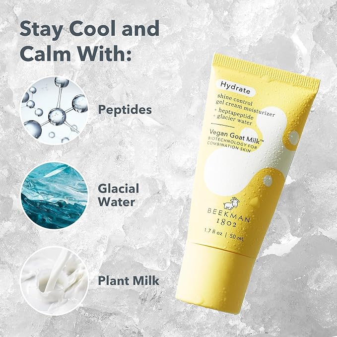 Beekman 1802 Shine Control Gel Cream Face Moisturizer - Non-Comedogenic - 1.7 fl oz - Controls Shine - With BioMilk, 1% Heptapeptide & Glacier Water - Good for Sensitive Skin