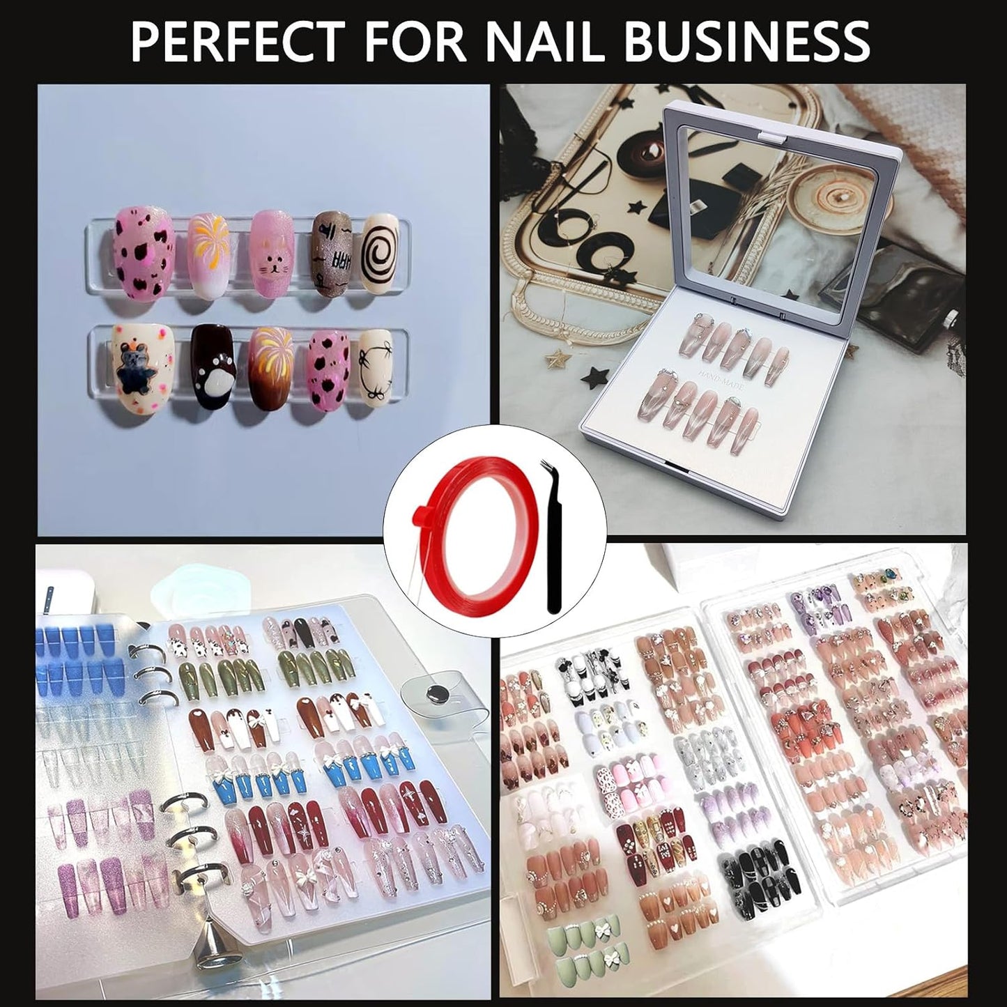 5 Rolls Double Sided Tape Nail Tape for Press On Nails Double Sided Nail Tape for Nail Packaging Fake Nail Storage Nail Display Nail Art Nail Salon Press On Nail Supplies with Tweezer