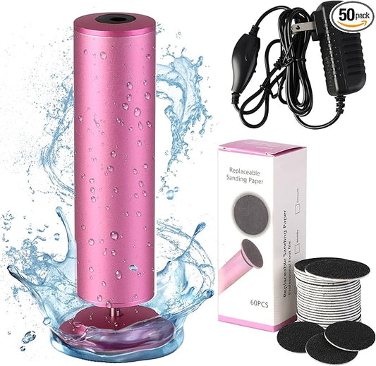 Dermave Electric Foot Callus Remover, Electric Foot Callus Remover, Callus Remover for Feet - Foot Filer with 60pcs Sanding Discs for Dead Cracked Skin, Men/Women (Pink)