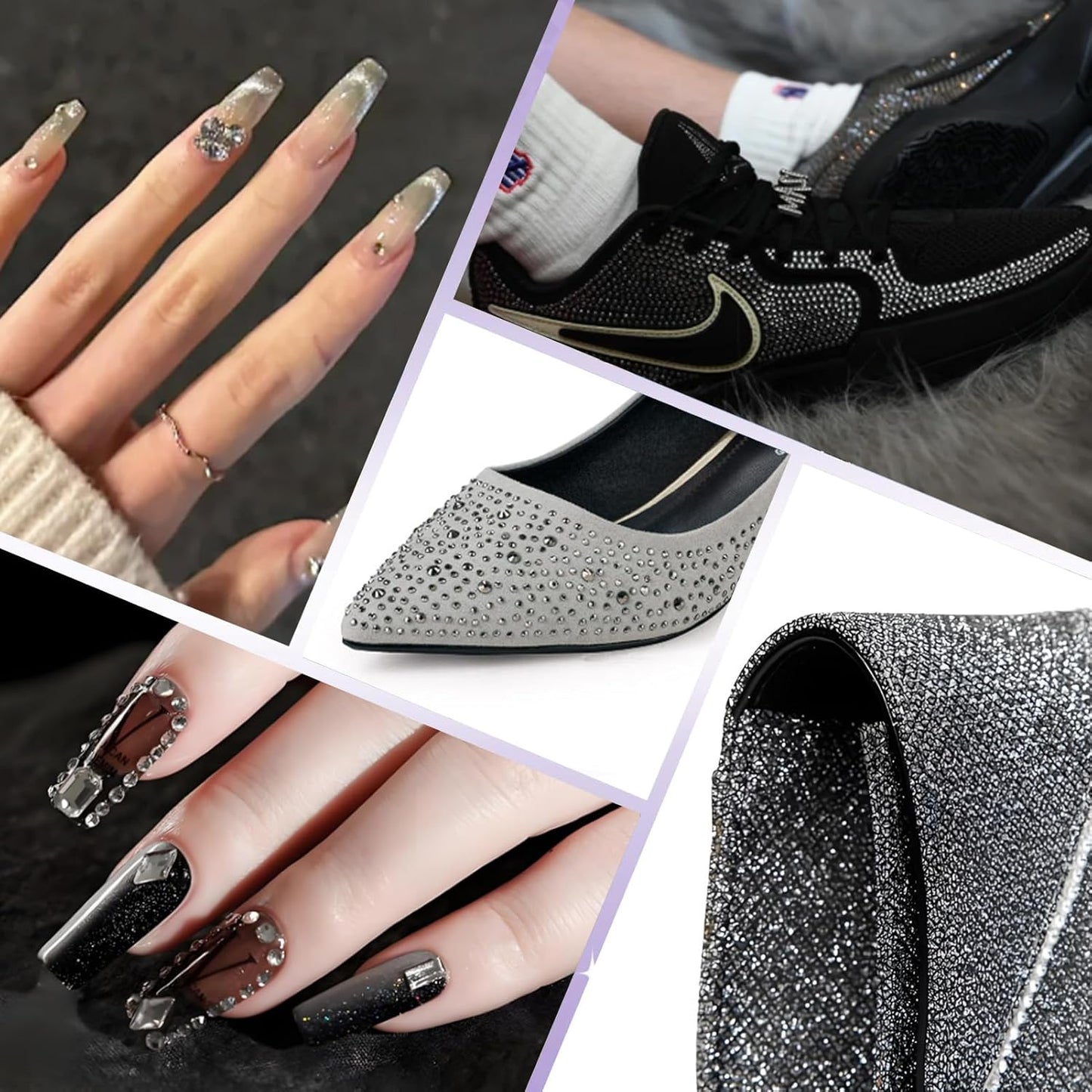 2000PCS SS12 Flatback Rhinestones | 12-Facet Diamond-Cut Glass Gems for Nail Art, Clothing, DIY Crafts |Glue-On Decoration Stones with Silver Backing(Black Diamond)