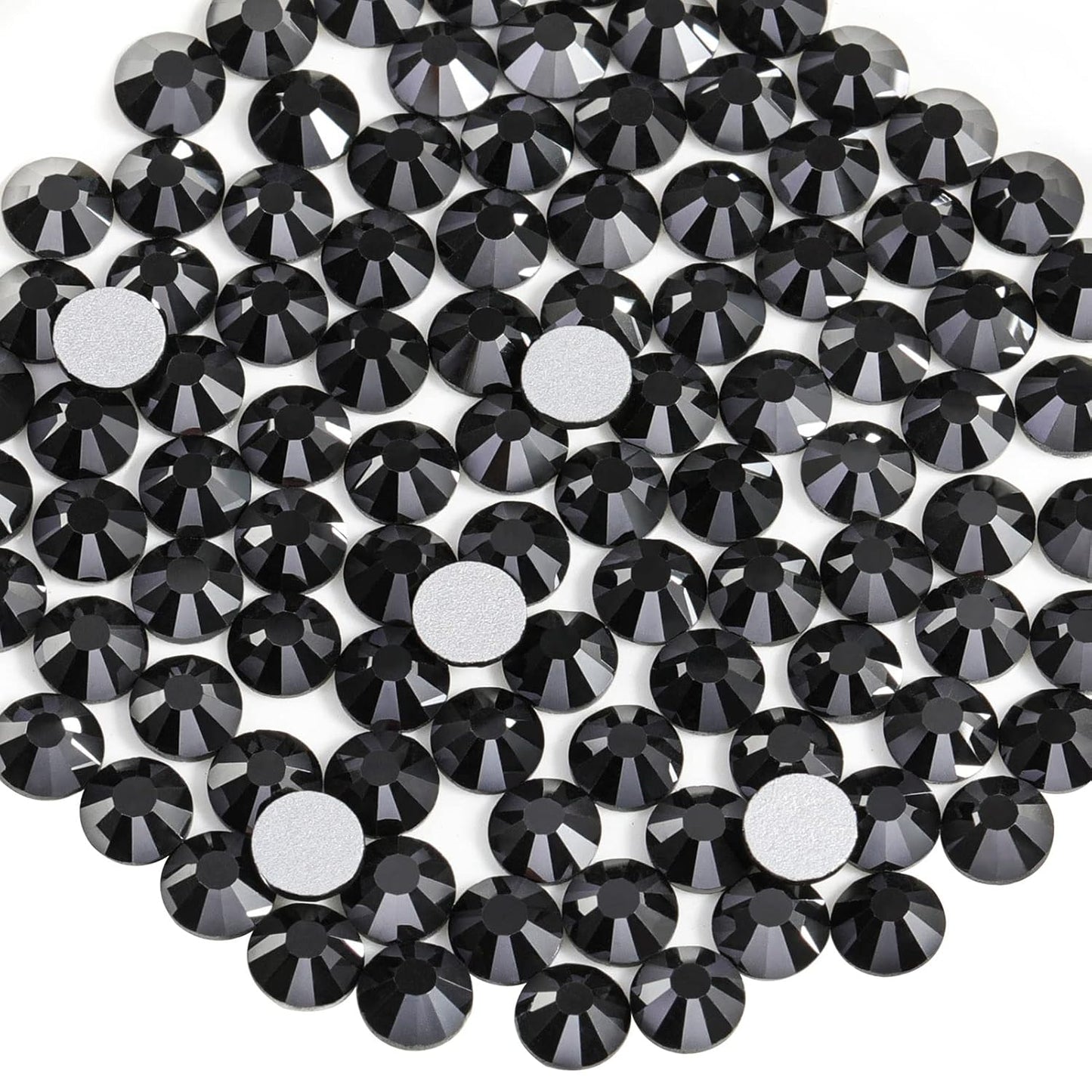 Beadsland 288pcs Flat Back Crystal Rhinestones Round Gems for Nail Art and Craft Glue Fix, Jet Hematite, SS34,7.1-7.3mm