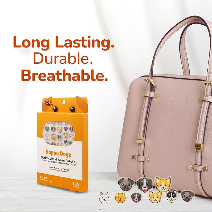 BioSwiss Pimple Patches, Happy Dog Patch for Zits and Blemishes, Hydrocolloid Spot Stickers for Face and Skin, 100 Count