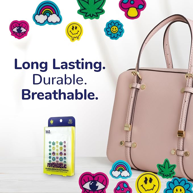 BioSwiss Psychedelic Pimple Patches, Hydrocolloid Acne Patch for Zits and Blemishes, Face and Skin Stickers, 72 Count