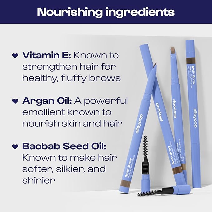 ALLEYOOP Swift Eyebrow All-In-1 Brow Definer with Built-In Sharpener & Spoolie Brush, Water & Smudge Resistant and Eyebrow Pencil for Women, Natural Matte Finish, Vegan, Cruelty-Free (Soft Brown)