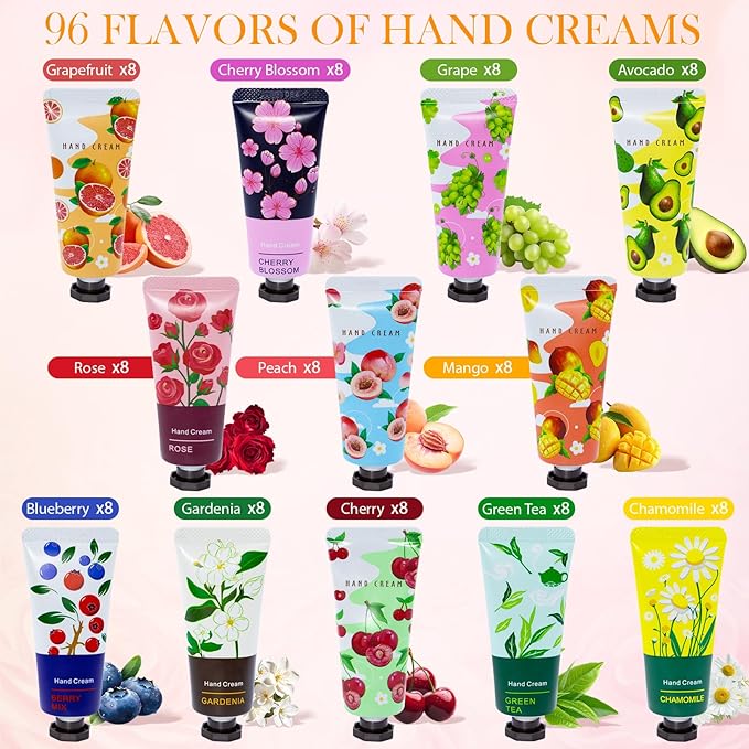 96 Pack Hand Cream for Women, Mini Hand Lotion Travel Size for Dry Cracked Care, Natural Plant Fragrance Moisturizer Present Set for Mother, Teacher Appreciation and Bridesmaid Present