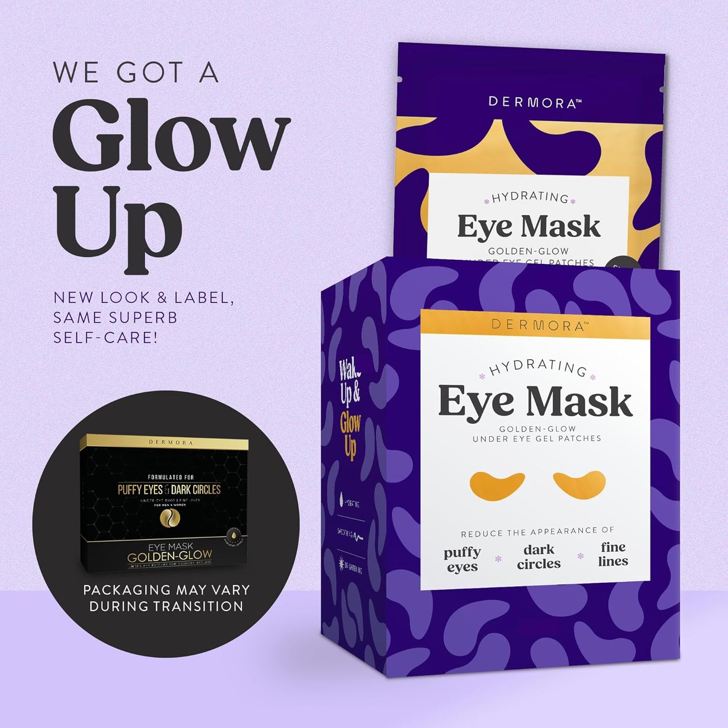 DERMORA Golden Glow Under Eye Patches | Rejuvenating Treatment | Dark Circles, Puffy Eyes, Refreshing, Revitalizing, Travel, Wrinkles |15 Pairs Eye Gels