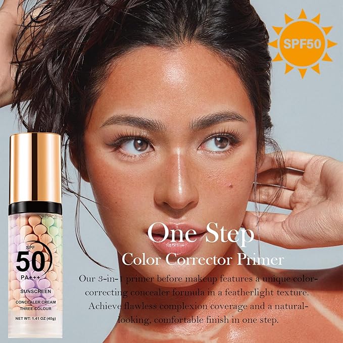 3 In 1 Primer for Face Before Makeup, Sunscreen Isolation Cream, SPF 50, One Step Color Corrector Face Primer, Moisturizing, Waterproof and Oil Control Makeup Primer