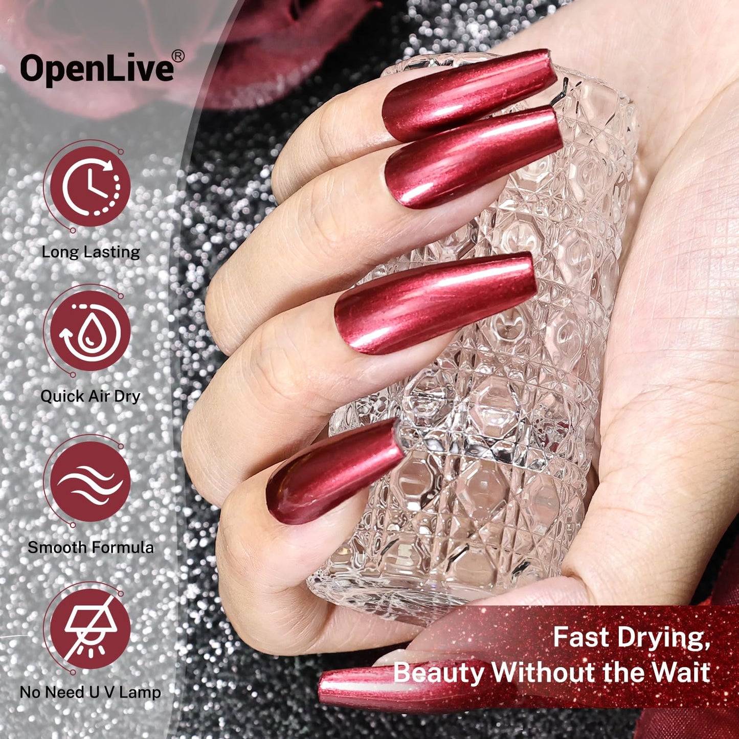 16.5ml Red Glitter Nail Polish Large Volume Quick Dry Nail Polish, Long Lasting Shine, Fingernail Toenail Nail Art DIY Home Travel Nail Art Gift