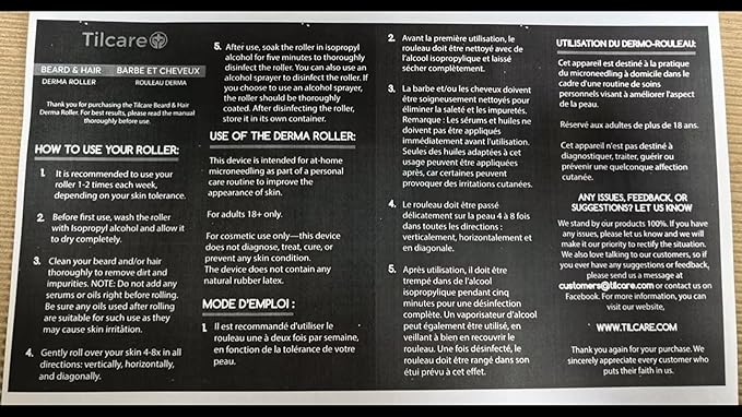 Beard and Hair Derma Roller (1Pack) by Tilcare - Sterile Titanium Derma Roller 0.25mm