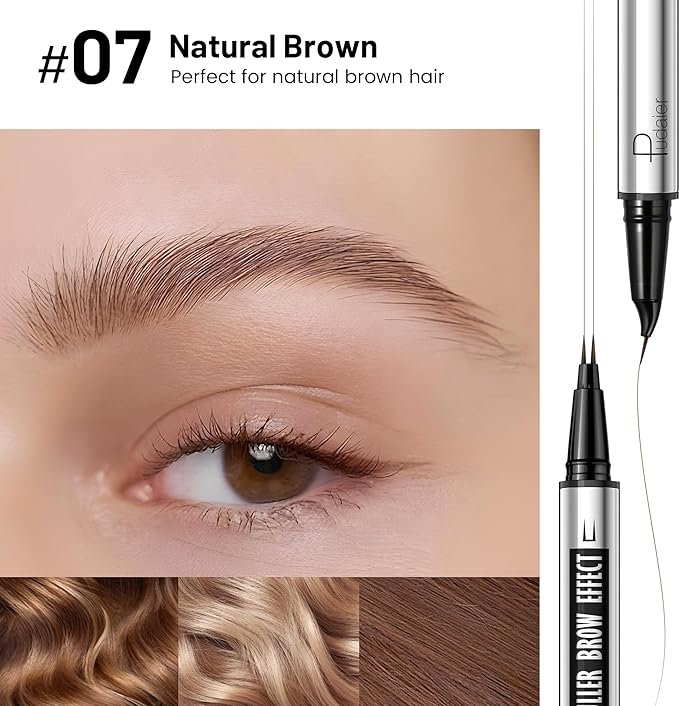 2 Pack 2 Fine Tip Eyebrow Pen, Waterproof Filling Faux Brow Makeup Pencils for Women with Precise Curved Brush-Tip to Fast Create Natural Hair-Like Brows, Last All-Day (Natural Brown)