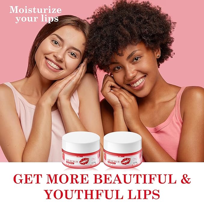 2 Pack Strawberry Lip Scrub Set,Long Lasting Moisturizing Lip Scrubber Exfoliator, Cleansing Hydrating Lip Exfoliator Scrub and Moisturizer Kit for Chapped Dry Lips