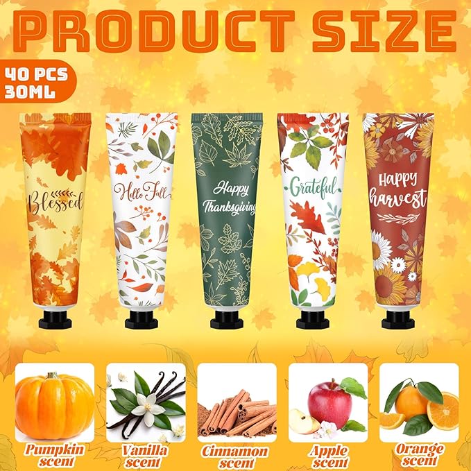 40 Pcs Fall Hand Lotion Bulk Gifts for Women Maple Leaves Hand Cream Gift Natural Botanical Fragrance Lotion for Chapped Hands 30ml Mini Travel Working Autumn Thanksgiving Party Supplies