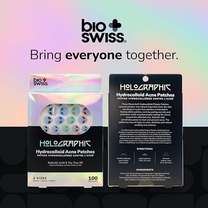 BioSwiss Pimple Patches, Holographic Alien Patch for Zits and Blemishes, Hydrocolloid Spot Stickers for Face and Skin, 100 Count