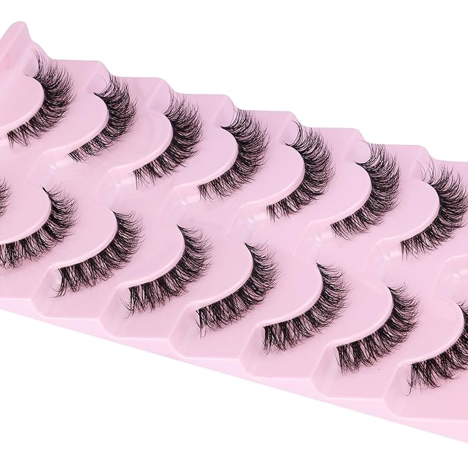 Cat Eye Lashes 13MM Short False Eyelashes Clear Band Natural Look Fluffy Faux Mink Lashes Wispy Soft Eyelashes Lightweight Handmade 8 Pairs Pack Eyelashes