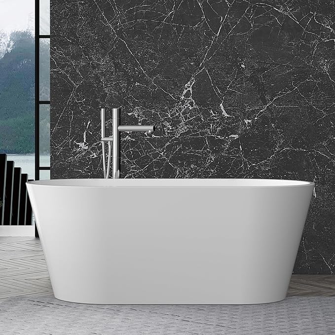 67 Inch Acrylic Freestanding Bathtub with Chrome Drain & Overflow - Spacious Stand Alone Tub for Ultimate Deep Soaking in Your Bathroom Oasis,Marine White