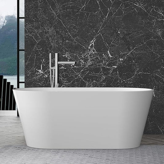 67 Inch Acrylic Freestanding Bathtub with Chrome Drain & Overflow - Spacious Stand Alone Tub for Ultimate Deep Soaking in Your Bathroom Oasis,Marine White