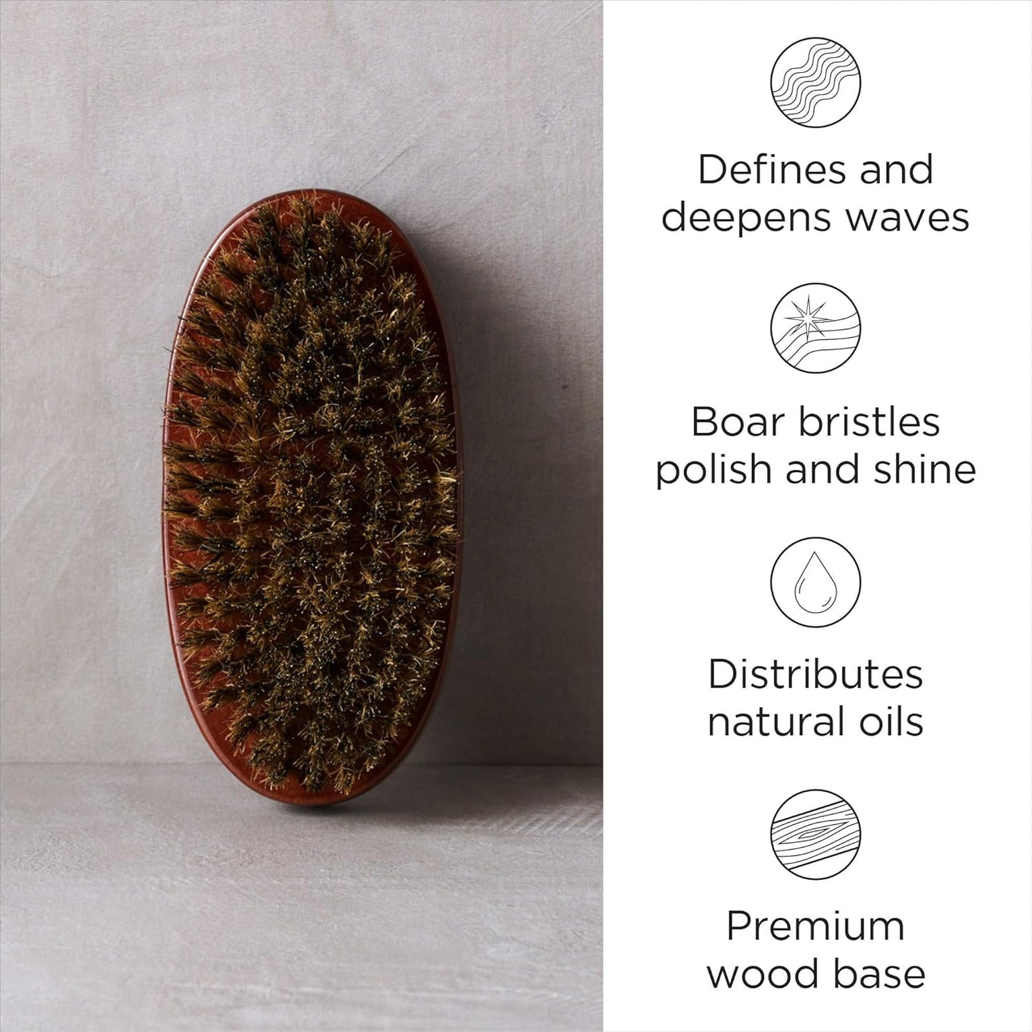 Diane Premium 100% Boar Bristle Military Wave Brush for Men and Barbers, Medium-Firm Bristles for Thick Coarse Hair, Detangling, Smoothing