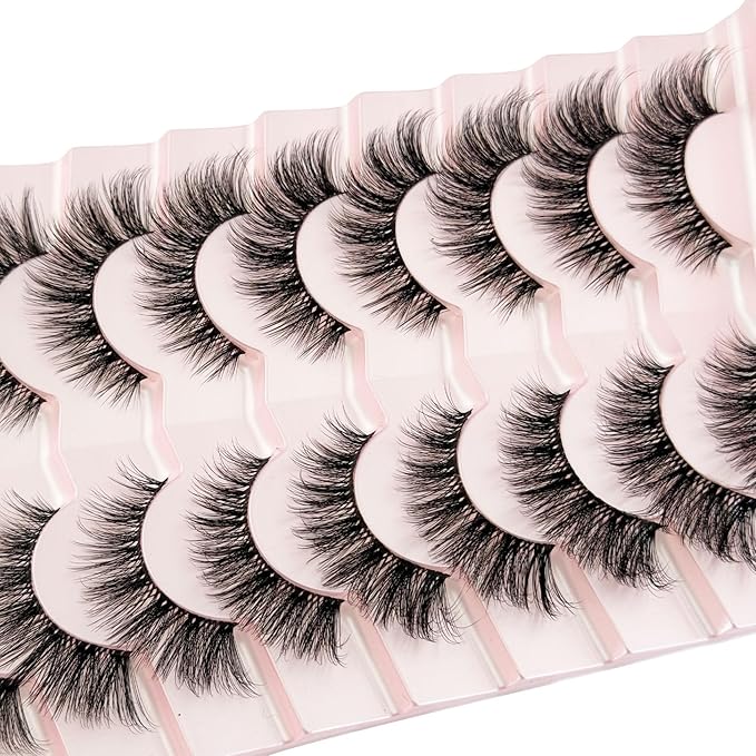 Cat Eye Mink Lashes Fluffy Eye Lashes Natural Look, Yasnai Wispy False Eyelashes Volume Thick Lashes Fake Lashes Natural Eyelashes 9 Pairs Pack 3D Faux Mink Eyelash