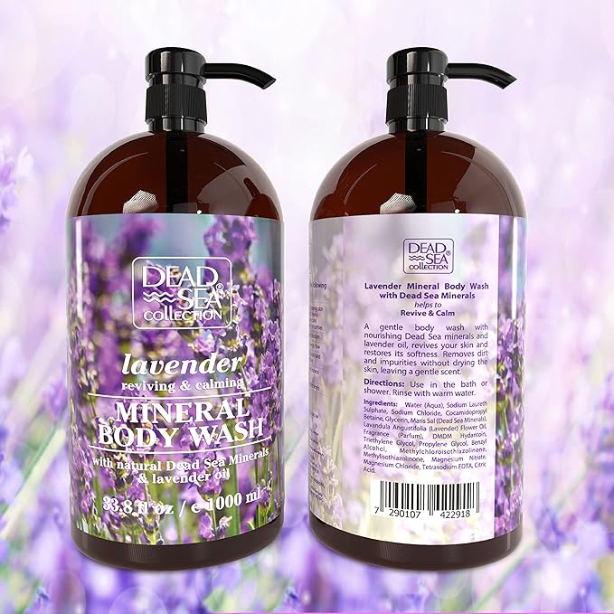 Dead Sea Collection Lavender Body Wash for Women and Men - with Pure Dead Sea Minerals and Lavender Oil - Gentle Cleanses and Moisturizes Skin - Pack of 2 (67.6 fl. oz)