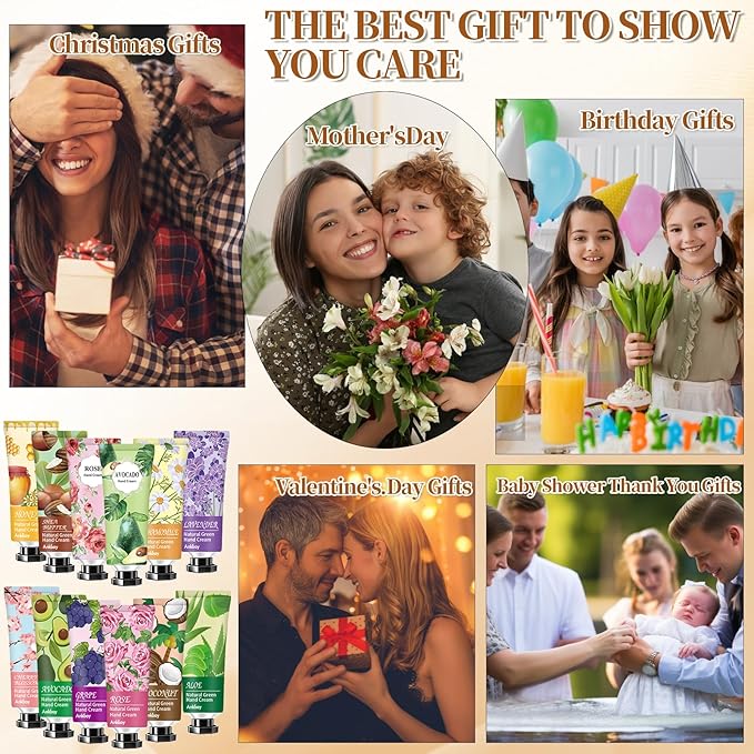 12 Pack Hand Cream for Dry Cracked Hands,Stocking Stuffers for Women,Bridesmaid Gifts,Small Gifts;Gifts for Women,Nurse Gifts,Teacher Appreciation Gifts,Natural Hand Lotion Travel Size