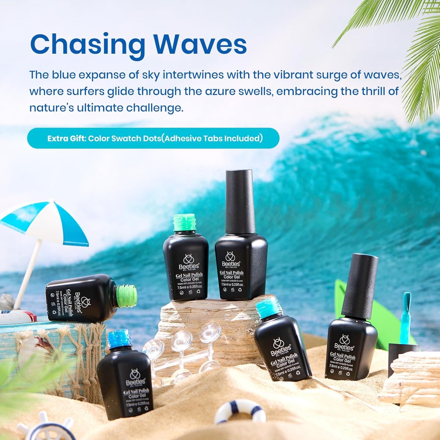 Beetles Blue Gel Nail Polish, 6 Colors Swirl Pacific Blue Glitter Blue Green Gel Polish Swirl Shell Thread Effect Soak Off Nail Art Design Salon Home Manicure Gift for Girls Women