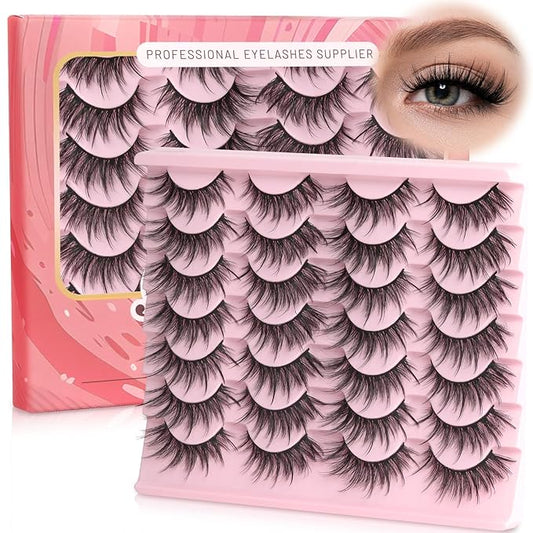 Ahrikiss Lashes Wispy Eyelashes Fluffy False Eyelashes Spiky & Long Manga Lashes CC Curl Faux Mink Lashes Natural Look 5D Volume Fake Eyelashes Anime Strip Lashes 14 Pairs Pack (Spike01)