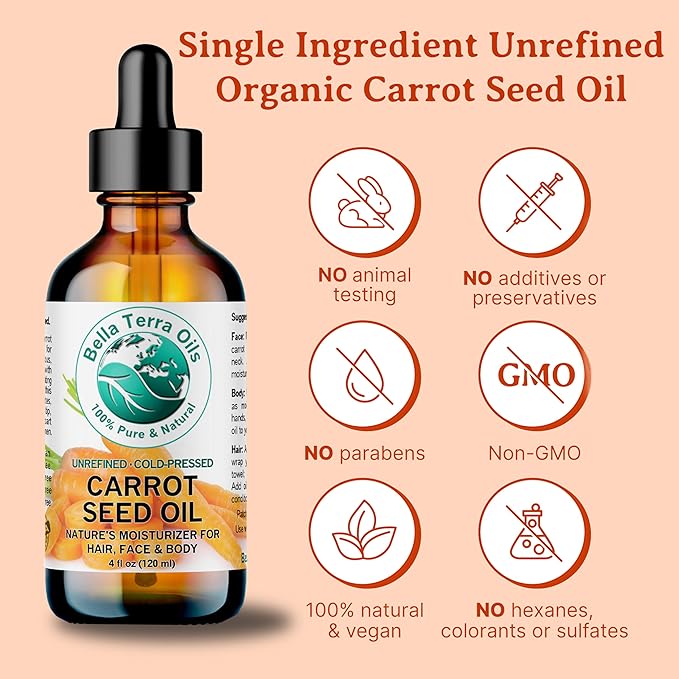 Bella Terra Oils - Organic Carrot Seed Oil 16 oz - Pure Organic Carrot Essence, Offering the Best of Vitamin C & Omega Fatty Acids, The Beacon of Natural Skin Care