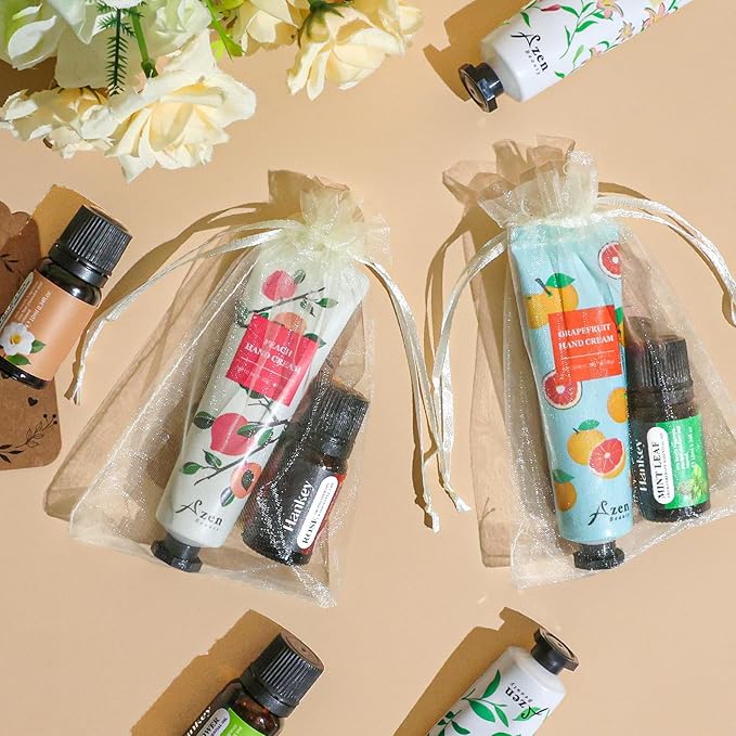 AZEN 30 Sets Bulk Gifts, Hand Cream and Essential Oils Bulk Set with Organza Bag Thank You Card, Baby Shower Wedding Gifts for Guests, Bridal Wedding Favors for Guests,Thank You Gifts for Women