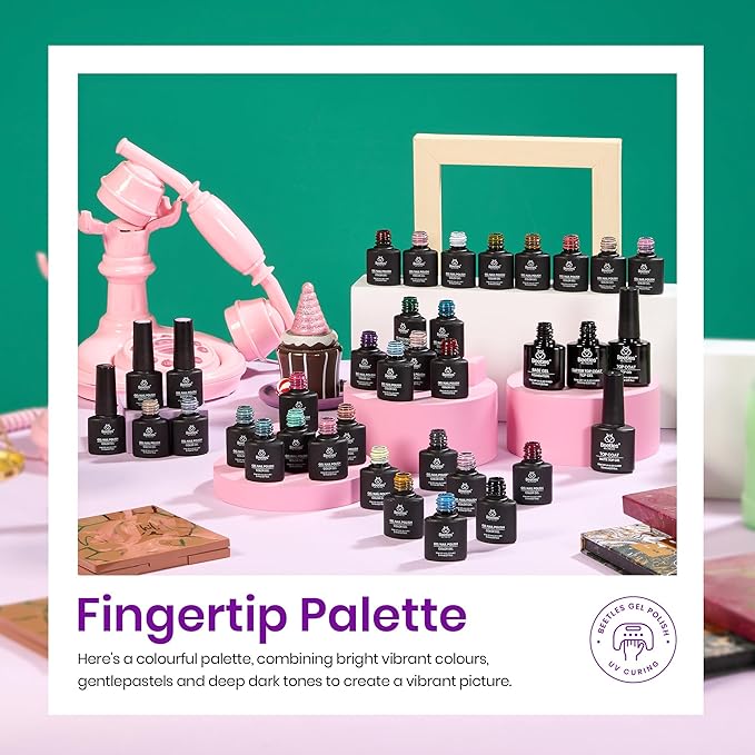 beetles Gel Polish Set Fall Gel Nail Polish Kit 36 Pcs 32 Colors with Base Top Coat Burgundy Red Blue Purple Hot Pink Green Black White Uv LED Lamp Nails Gifts for Women Fingertip Palette