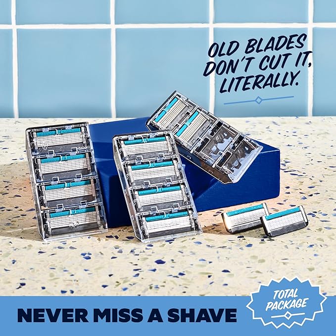 Dollar Shave Club | Total Package Gift Set | 4 Extra Close Refill Cartridges, 1 Heavy Metal Handle, 1 Prep Scrub 3 ounce, 1 Shave Butter 3 ounce, 1 Post Shave Dew 3.4 ounce, Razors for Men