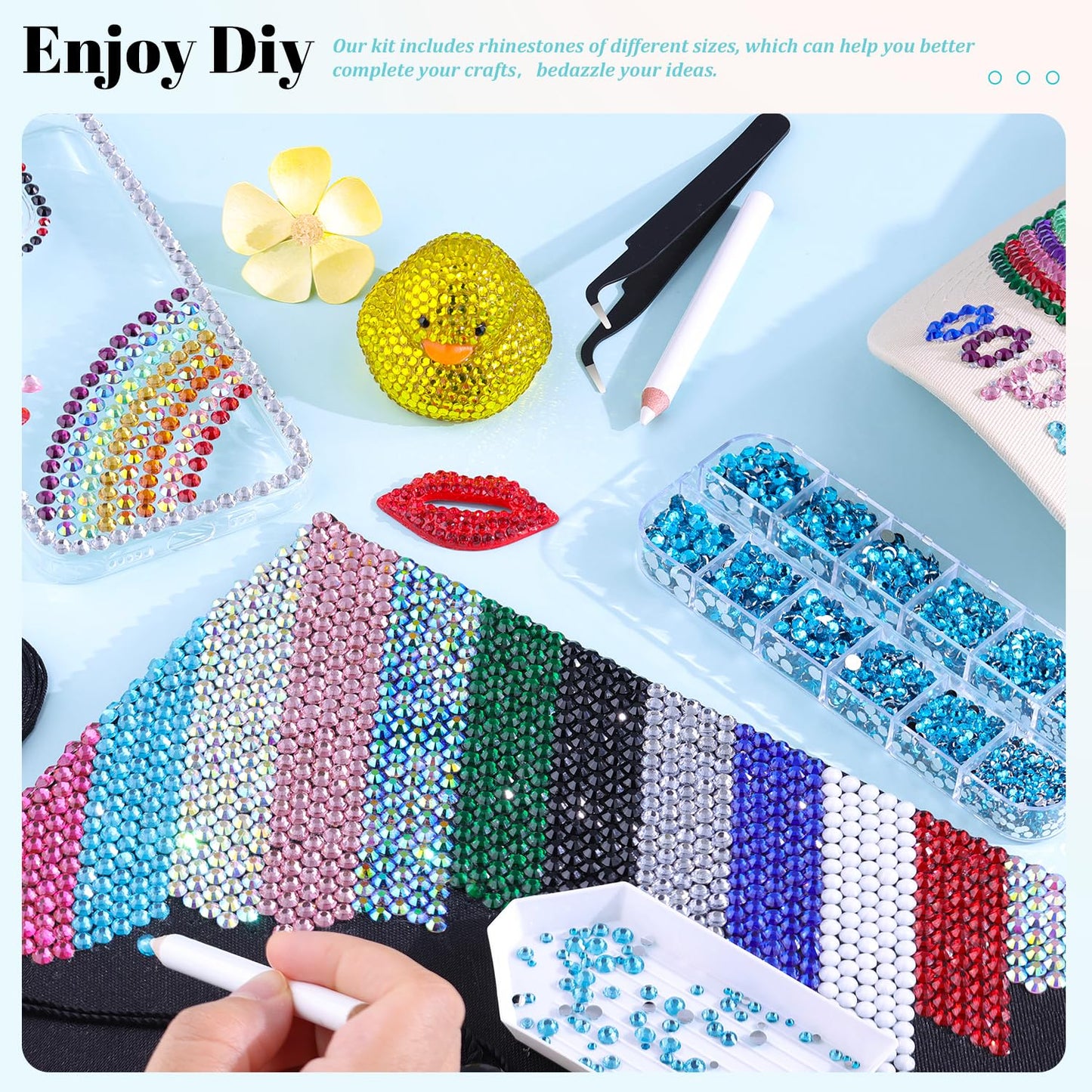 6100Pcs Resin Rhinestones for Crafting with 2Pcs 10ml B7000 Jewelry Glue, 1 Box Flatback Crystals Diamond (Indicolite) for Bedazzling Crafts DIY Nail Art Non Hotfix Gems for Clothing Shoes