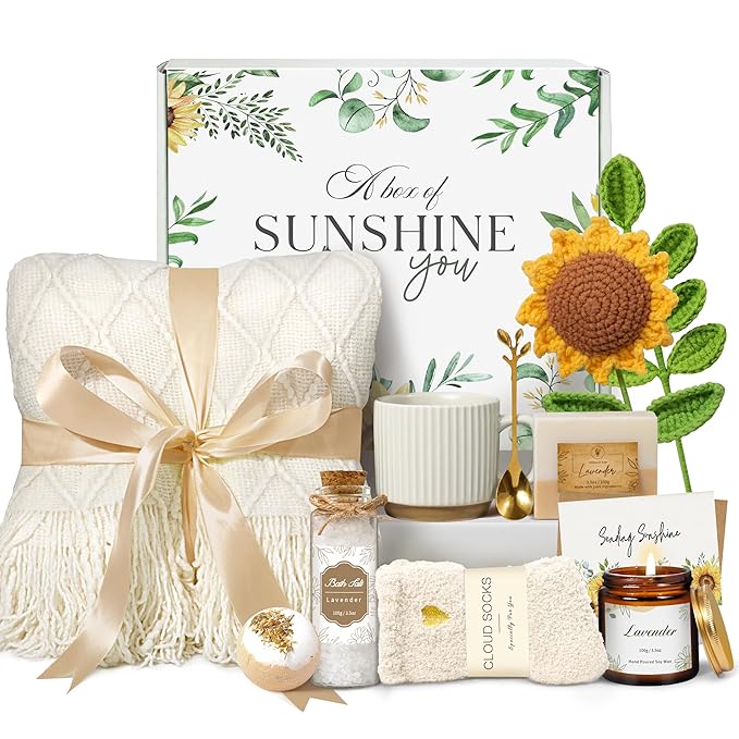 Birthday Gifts for Women, Get Well Soon Self Care Package Box, Sending Sunshine Sunflower Box, Best Friend Birthday Gifts, Thinking of You Sympathy Basket for Mom Her Sister Wife