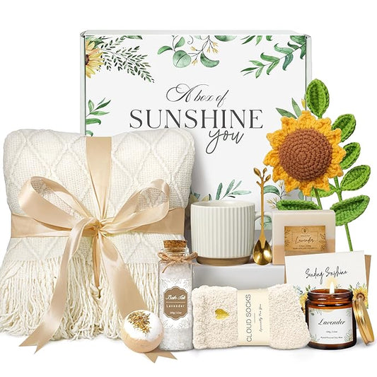 Birthday Gifts for Women, Get Well Soon Self Care Package Box, Sending Sunshine Sunflower Box, Best Friend Birthday Gifts, Thinking of You Sympathy Basket for Mom Her Sister Wife