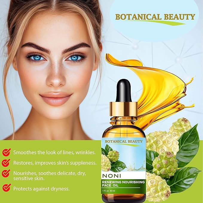 Botanical Beauty NONI RENEWING NOURISHING FACE OIL 100% Natural. 1 Fl oz 30 ml Grape Seed, Avocado, Macadamia, Jojoba, Tamanu, Noni Oils. Anti-aging, Hydrating, Moisturizing, Nourishing, Rejuvenating