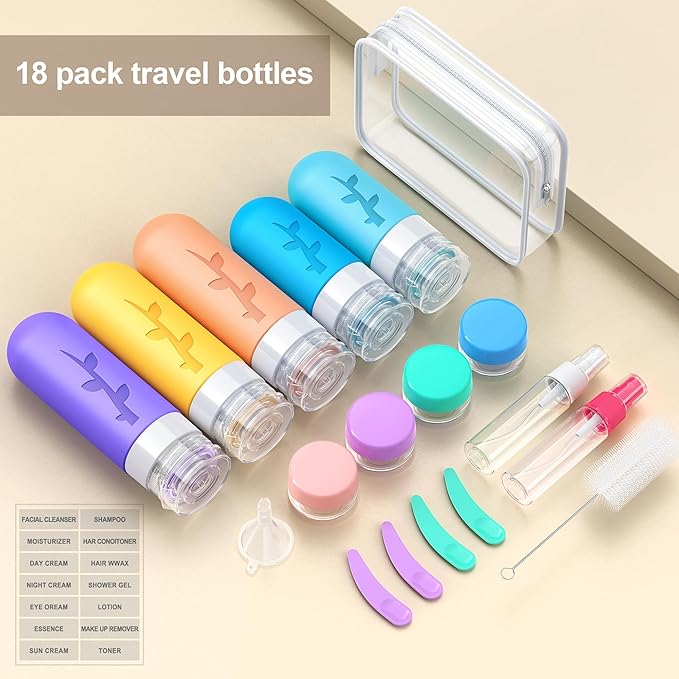 19 pack Travel Bottles for Toiletries, TSA Approved Silicone Travel Size Containers for toiletries Set, Refillable & Leakproof Travel Bottles Kit Travel Size Bottles