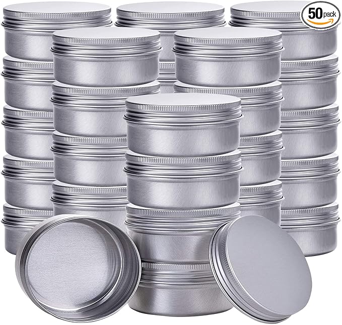 1 Ounce Aluminum Tin Jar Refillable Containers 30 ml Aluminum Screw Lid Round Tin Container Bottle 50 Pack for Cosmetic,Lip Balm, Cream