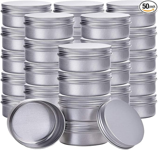 1 Ounce Aluminum Tin Jar Refillable Containers 30 ml Aluminum Screw Lid Round Tin Container Bottle 50 Pack for Cosmetic,Lip Balm, Cream