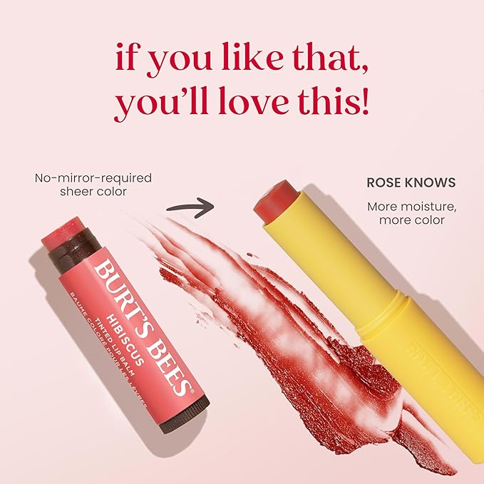 Burt’s Bees Tinted Boosted Balm, Rose Knows, Hydrating Tinted Lip Balm with Vitamin C, E, and F Core, 24 Hour Lip Moisturizer with Responsibly Sourced Beeswax, 100% Natural Origin, 1 Count, 0.16oz