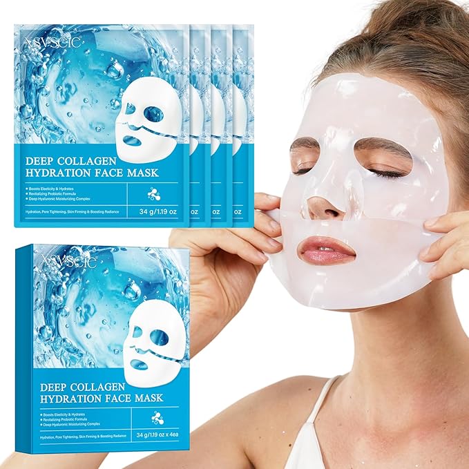 Collagen Real Deep Mask, Collagen Face Mask, Collagen Mask for Women with Hyaluronic Acid, Hydrating Face Masks Skincare, Firming Anti Wrinkle Aging Lifting Mask, Enhance Skin Vitality Deep Repair