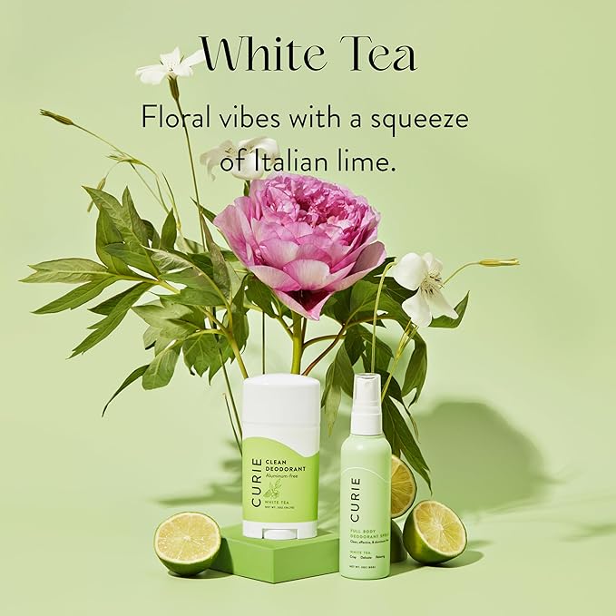 Curie Natural Deodorant Aluminum Free - White Tea Stick & Mini - Travel Size Deodorant for Women - Non Toxic, Paraben Free, Clean, Vegan (2 Pack)