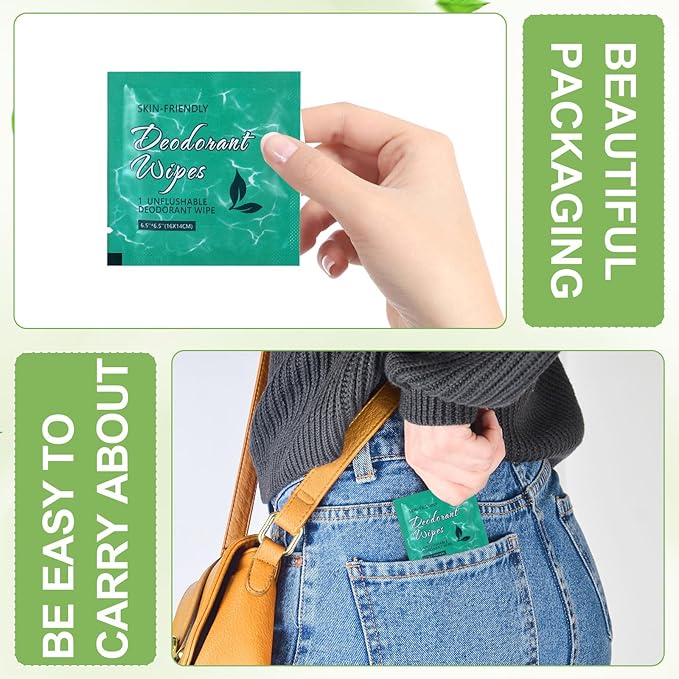 200 Pcs Deodorant Wipes Individually Wrapped, Mini Travel Size Wet Antiperspirant Wipes for Armpit, Hands, Face, Butt, Bulk Personal Cleansing Wipe for Women, Men, Homeless, Sports, Travel(Jasmine)