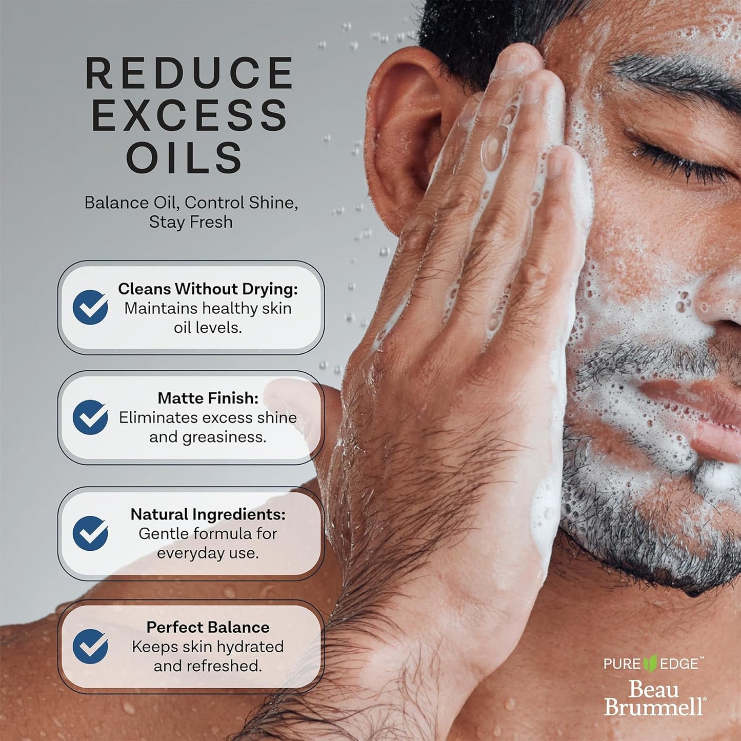 Beau Brummell for Men's Activated Charcoal Face Wash | Gentle Exfoliating Cleanser with Hyaluronic Acid, Bamboo Powder, Marine Plankton Extract, Vitamins A & E | 8 fl oz, Made in USA