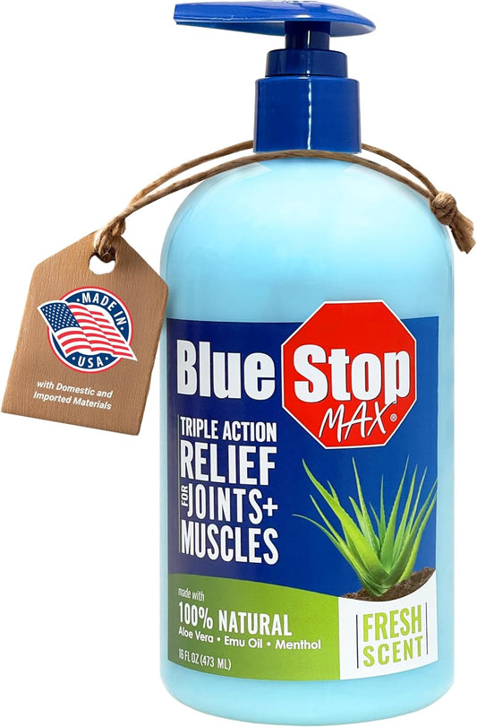 Blue Stop Max Massage Gel for Body Aches, 16 oz Pump Bottle; 3 in 1 Product Relieves Body Aches, Supports Joints and Nourishes The Skin