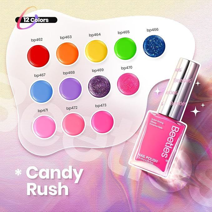 Beetles Nail Polish Set 12 Colors Neon Hot Pink Blue Purple Bright Nail Polish Glitter Nail Polish Kit Air Quick Dry Fingernail Polish Diy Nail Art Set Home