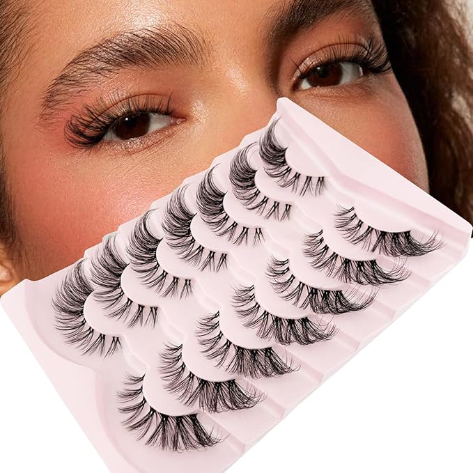 Cat Eye Lashes Wispy Mink Lashes Yasnai 18mm False Eyelashes Strips Lashes Fake Lashes Natural Eyelashes 7 Pairs Pack