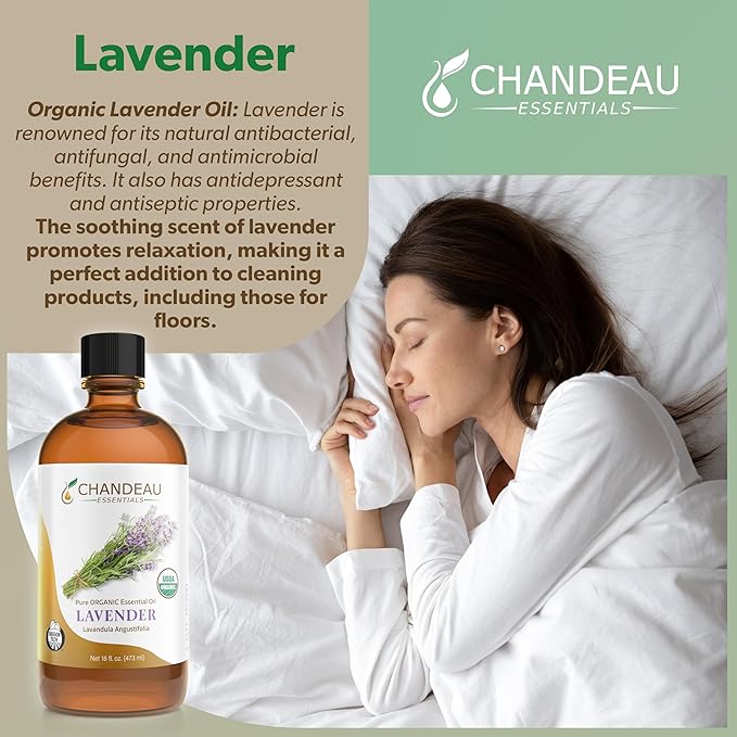 100% Pure Organic Essential Oil, Pure Lavender Essential Oil for Aromatherapy, Soap Making, Candles, Laundry, Perfume, Cleaners or Diffusers - Large Amber Glass Bottle, 16 oz.