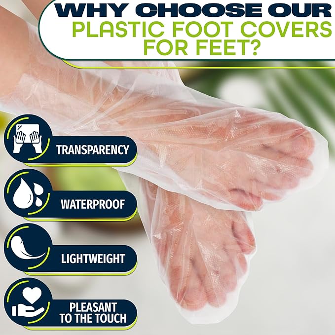 200Pcs Plastic Foot Covers Disposable Socks Foot Gloves - Paraffin Baths Foot Moisturizer Socks - Foot Moisturizing Socks Pedicure Bags for Feet Spa Socks for Women Plastic Socks for Moisturizing Feet