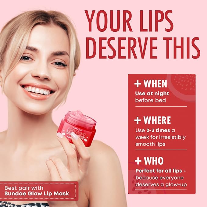 Cherry Mint Lip Scrub - Dermatologist Tested, Anti-Aging, Korean Skin Care, Deep Exfoliation & Hydration - Smooth, Soft, Plump Lips - Clean Beauty, Vegan, Non-GMO - 1 Pack