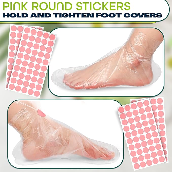 200 Pcs Plastic Foot Covers for Feet – 13 USA Leak-Proof, Durable, Ribbed Anti-Slip Design with 200 Stickers for Snug Closure – Plastic Socks for Moisturizing Feet, Great for Wax Foot Care & Hydration